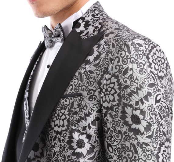 ELEGANCE GREY - Grey Jacquard Four Piece Dinner & Wedding Suit for Men