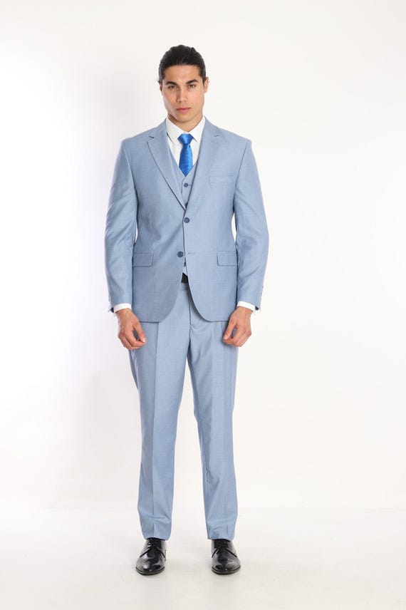 dress shoes for light blue suit Navy Blue Single Lapel Button Suit EU50/US40