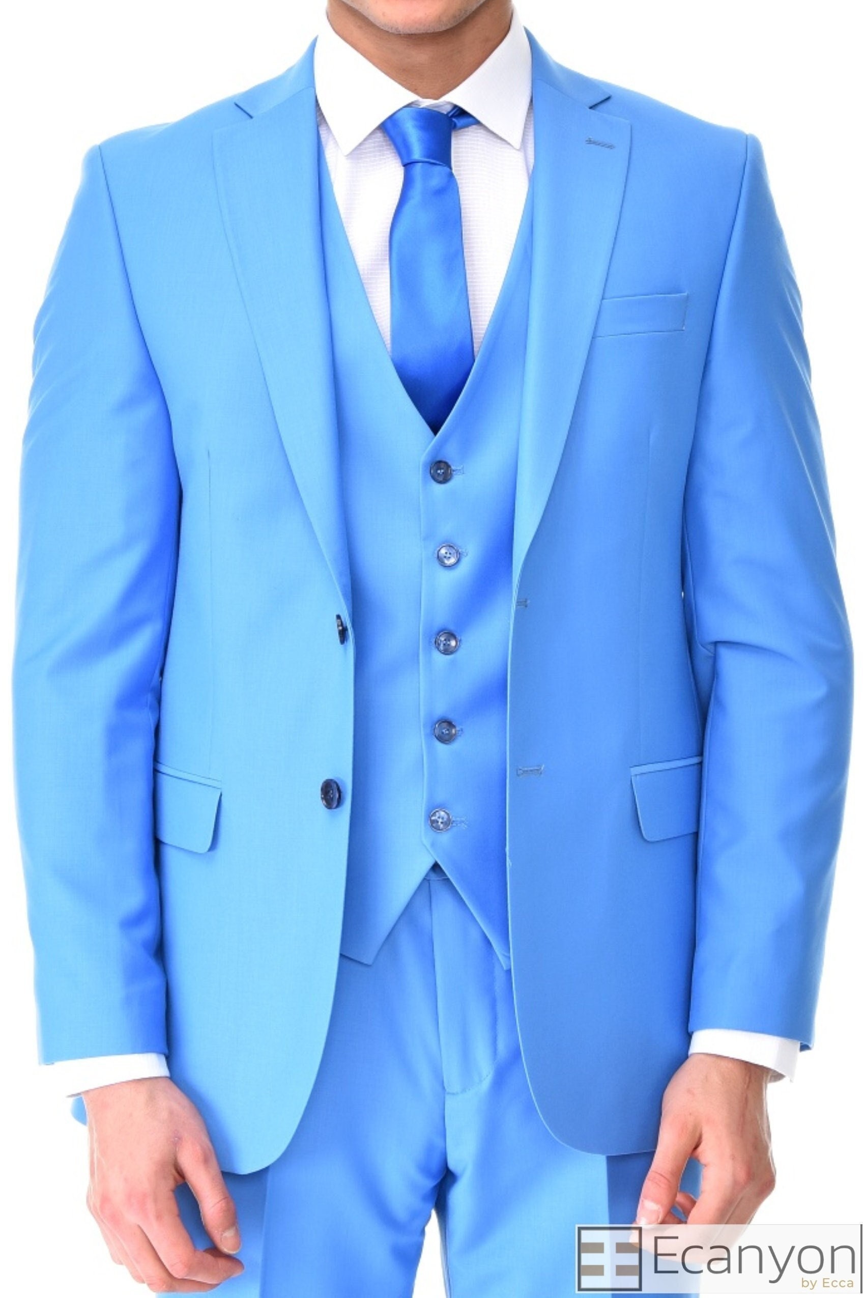Mens Blue Slim Fit 3 Piece Checked Suits Double Breasted