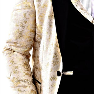 GOLDEN EYE Golden Black Satin Jacquard Four Piece Dinner & Wedding Suit image 2