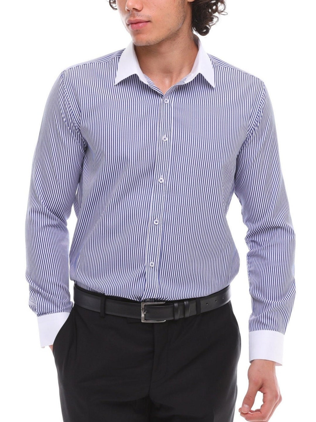light blue white collar shirt