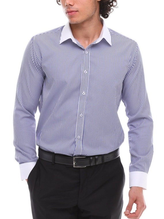 ICONIC BLUE STRIPE Blue Stripe With White Collar Shirt for Men Etsy Canada