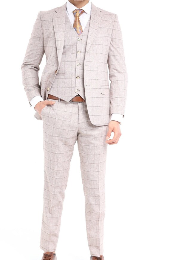 Linen Suit Brown Check Three Piece Suit Cool Lining Limited