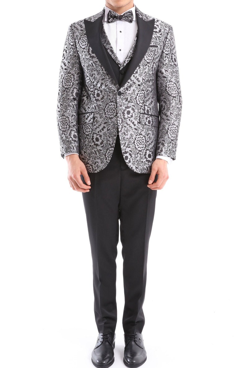 Get Grey Jacquard Dinner Suit | 4-Piece Wedding Outfit for Men