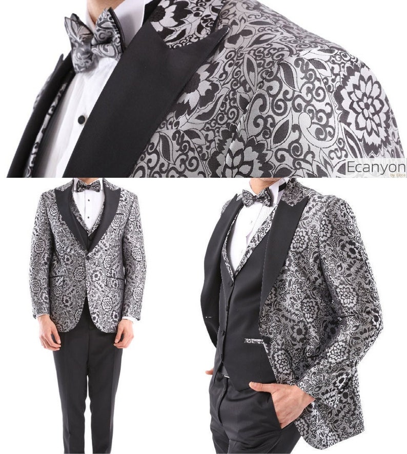 Order Men’s Grey Jacquard 4-Piece Suit | Elegant Wedding & Formal Wear | Master Slim Tailored Fit