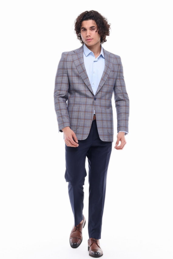 Grey With Blue Plaid Jacket for Men Office and Casual Blazers Everyday Menswear Check Blazer Special Gift for Him Etsy Canada