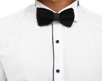 ICONIC STRIPED I - White & Black Tuxedo Shirt With Studs for Men