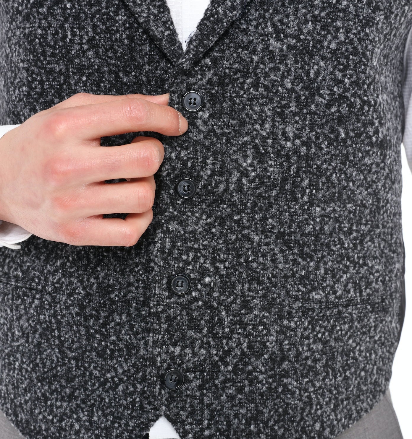 Black Grey Wool Vest, Mens Wool Vest, Formal, Waist Coat for Men