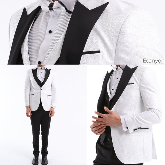 white colour 4 piece suit for boys with bowtie