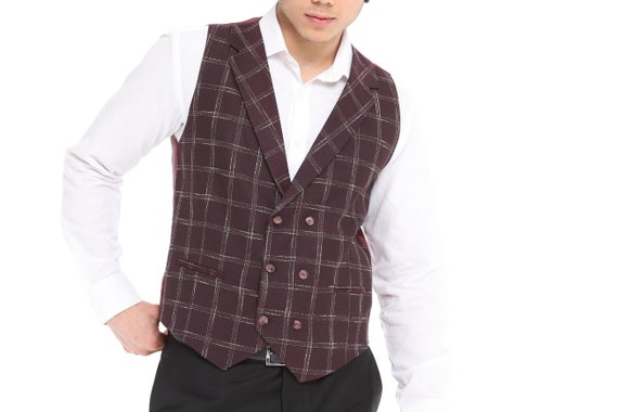 Burgundy Check Design Waistcoat Master Tailored Fit for Men Limited Edition Manufacturing by ECCA London Design Etsy Ireland