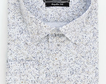 Iconic Liberty Rainfall – Men's White , Blue & Brown Geometric Print Pure %100 Cotton Shirt