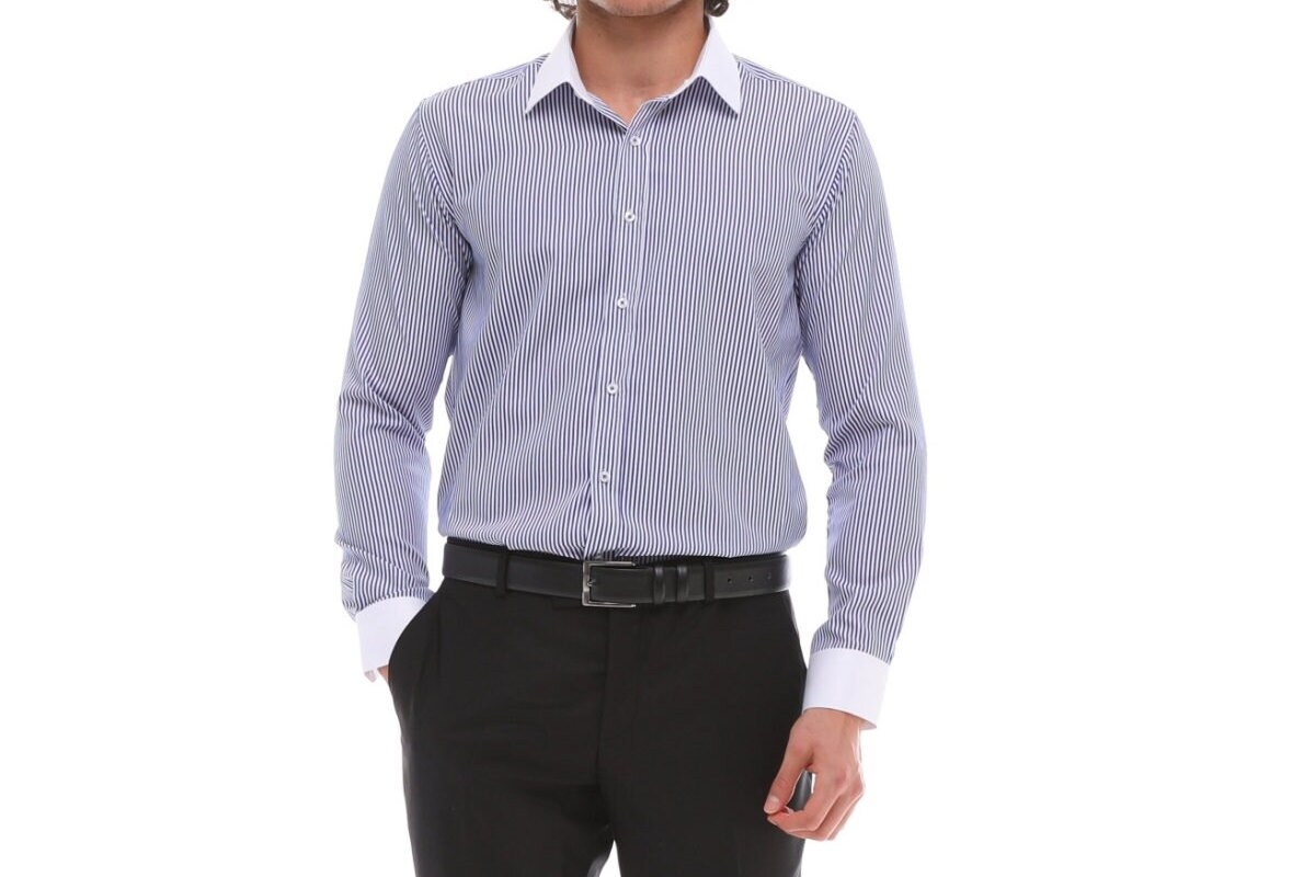 blue and white striped dress shirt and tie Hisdern Non-iron White Dress Shirt and Striped Tie 2XL
