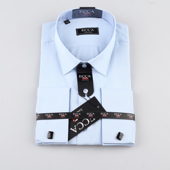 ICONIC BLUE DOUBLER - BLUE Double Cuff Shirt With Studs for Men ICONIC BLUE DOUBLER - BLUE Double Cuff Shirt With Studs for Men