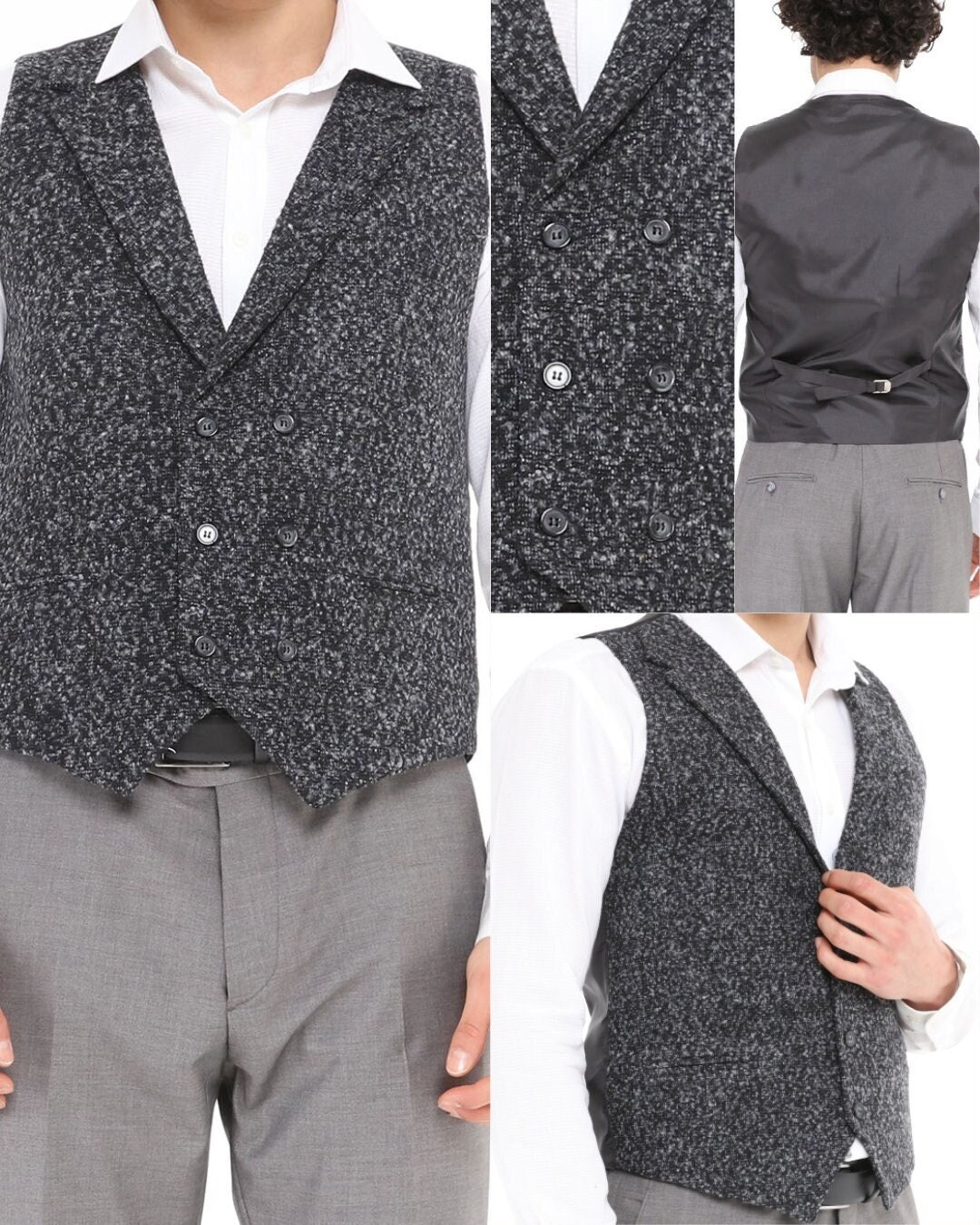 Black Grey Wool Vest, Mens Wool Vest, Formal, Waist Coat for Men