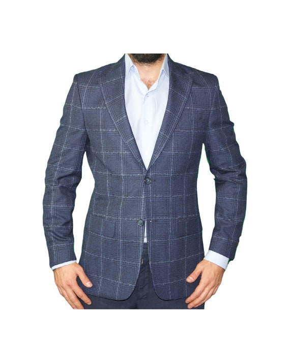 Blue wool shop blazer mens