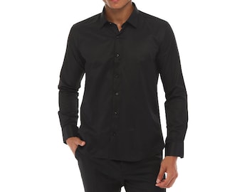 ICONIC BLACK SINGLER - Black Single Cuff Shirt for Men