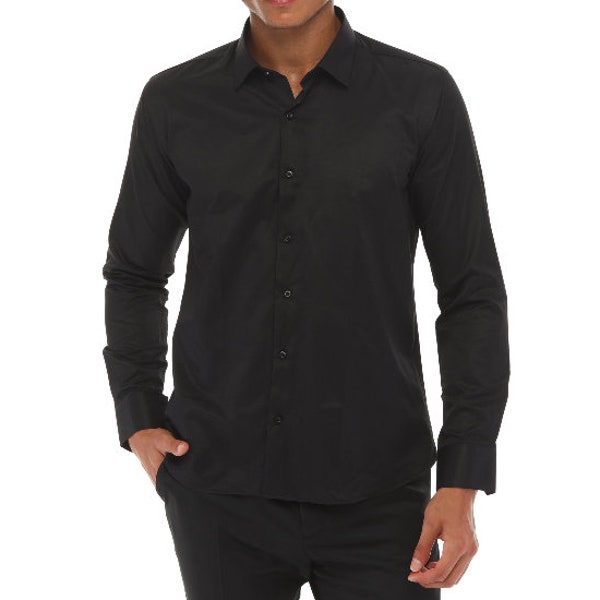 ICONIC BLACK SINGLER - Black Single Cuff Shirt for Men