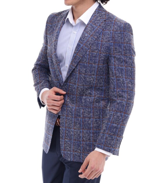 Men's Blue & Purple Tweed Check Jacket | Master Tailored Fit - Etsy
