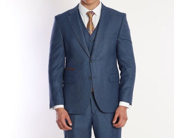 Men's Blue Texture Fabric - Three Piece Suit