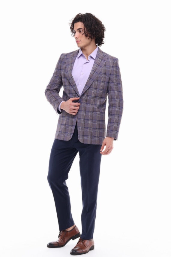 Blue plaid blazer mens hotsell