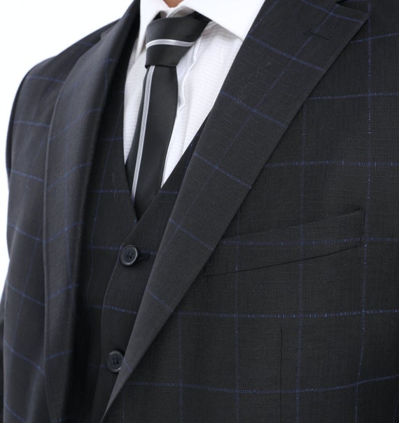 Men Piece Black With Blue Check Armani Viscose Fabric -