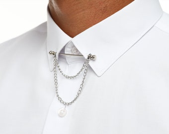 ICONIC Men's WHITE PINNED Collar- High Quality White Design Shirt for Men