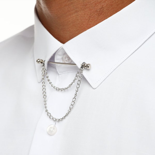 ICONIC Men's WHITE PINNED Collar- High Quality White Design Shirt for Men