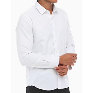 Camisa blanca de puño sencillo para hombre / Camisa de vestir clásica y elegante / Corte entallado Master