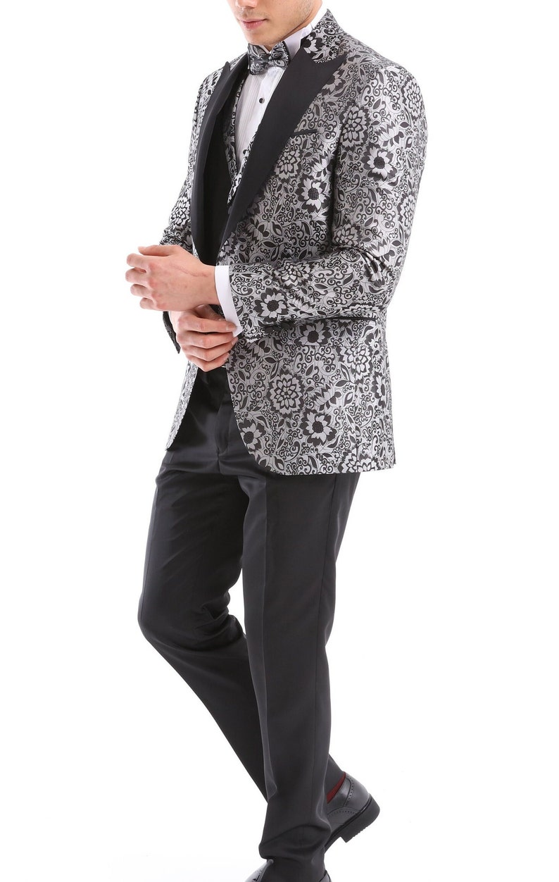 Order ELEGANCE GREY - Grey Jacquard Four Piece Dinner & Wedding Suit for Men
