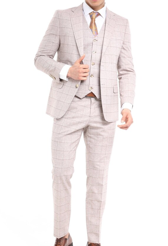 Cream Woven Cotton Blend Suit