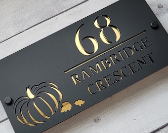 Contemporary Acrylic House Number Sign | Pumpkin Accent