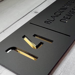 MODERN HOUSE SIGN | Black Matt & Mirror Gold | 300mm x 120mm