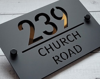 Placa moderna em acrílico com número de casa | Placa de endereço personalizada