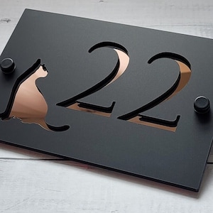 Modern House Sign | Cat House number | Cat House Sign | House Number Plate | 230mm x 155mm | 290mm x 190mm | 380mm x 250mm | 500mm x 330mm