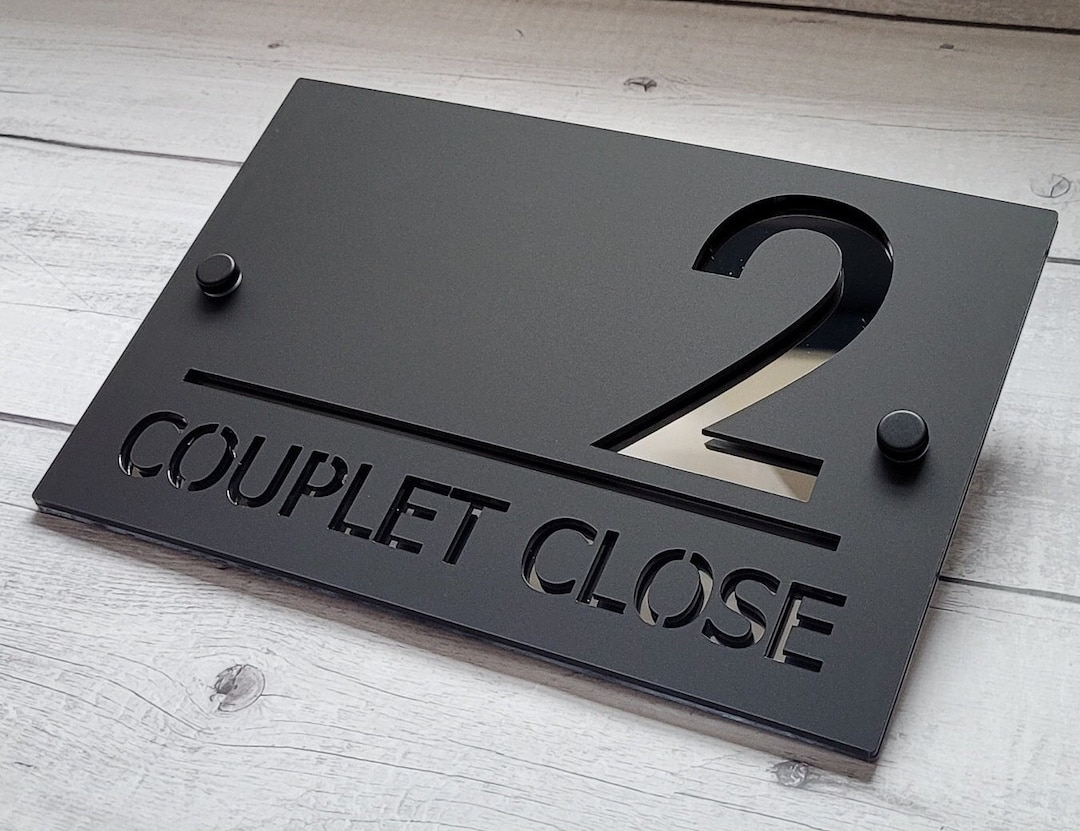 MODERN HOUSE SIGN Address Plaque Black Matt and Mirror Etsy
