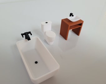 Miniature Dollhouse Toilet, Vanity Cabinet, Bathtub - 1 24 Scale Diorama/Craft Supplies, Quality 3d Printed