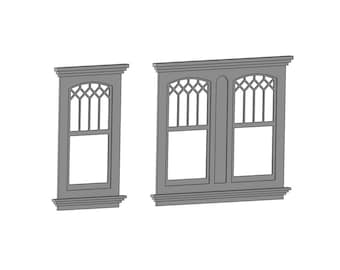 Ventana victoriana en formato STL a escala 1:12 para casa de muñecas, ideal para impresión 3D.