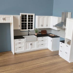 Set da cucina per casa delle bambole in formato STL, scala 1:12, mobili da cucina in miniatura, arredamento modulare