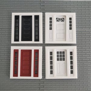 Miniature Dollhouse Door, Tiny House Diorama Craft Supplies 1:24 Scale With Frame, Sidelite Panels And Interior Trim - 3d Printed