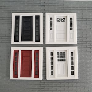 Miniature Dollhouse Door, Tiny House Diorama Craft Supplies 1:24 Scale With Frame, Sidelite Panels And Interior Trim - 3d Printed