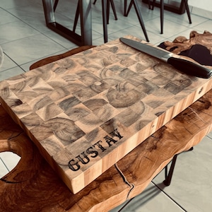Personalized massive XXL grill barbeque mosaic wooden board with name, carving board with individual logo engraving BBQ cutting board large