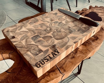 Personalized massive XXL grill barbeque mosaic wooden board with name, carving board with individual logo engraving BBQ cutting board large