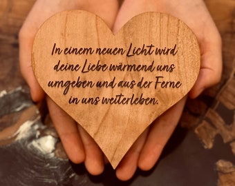 Wooden heart with personalized engraving for mourning, farewell, funeral, memorial service, memory, desired text on wooden heart, individual