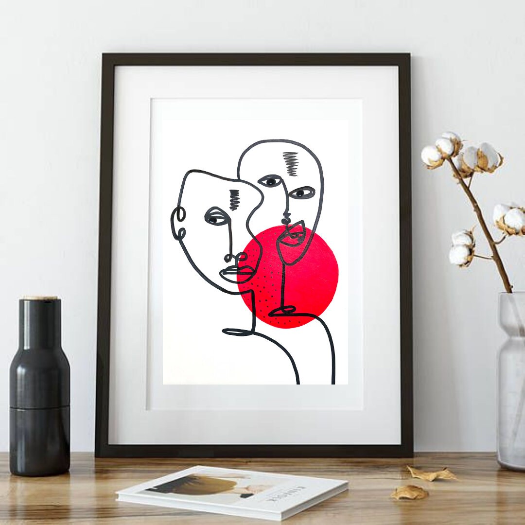 Art Abstrait Du Visage, Art Au Trait, Visages Artistiques, Art Visage Mural de Décoration Intérieure