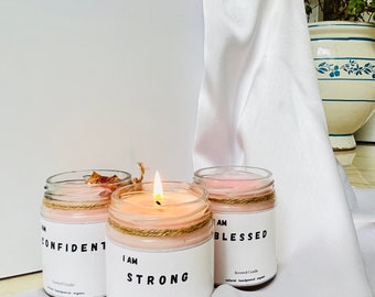 Scented candles, Anti-anxiety healing candles with positive Affirmations, Personalized Candles, Soy candles.