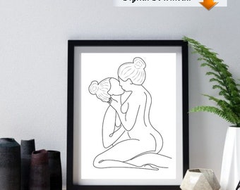 Lesbian line art, Woman wall art, Nude art, Lesbian Naked art, Wall art, Home decor wall art, one line art, Lesbian wall decor.