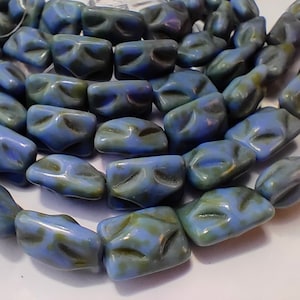 Premium Picasso Czech Glass Beads Rectangle 12x8mm, Light Blue Opaque Pressed Beads 14Pc