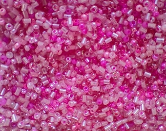 Bright Pink Beads mix, Pink seed beads mix 20 gr. 50gr. Czech seed beads Preciosa, beading jewelry supplies, glass beads mixture, Rocailles