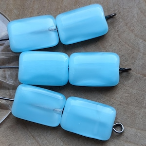 5/10 Czech Glass Rectangle Beads, 16x11mm Marble light blue Glass Beads, Pressed beads, Large glass beads, Jewelry making beads, DIY
