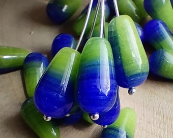 20/50/100 Tschechische Glasperlen, Glastropfenperlen 13 x 7 mm, blaugrüne böhmische Glasperlen, gepresste Glasperlen, opaque Glasperlen